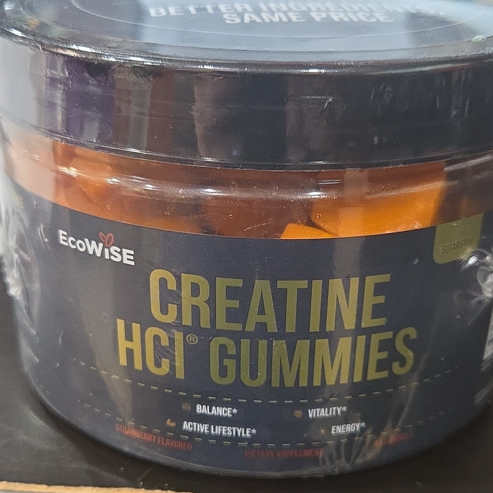 EcoWise Creatine HCL Gummies 750mg – Vegan, Sugar-Free, Strawberry, 90 Ct