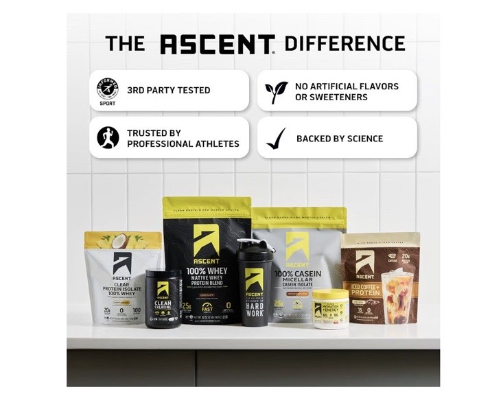 Ascent 100% Whey, Native Whey Protein Blend, UNFLAVORED (4.25 Pounds)