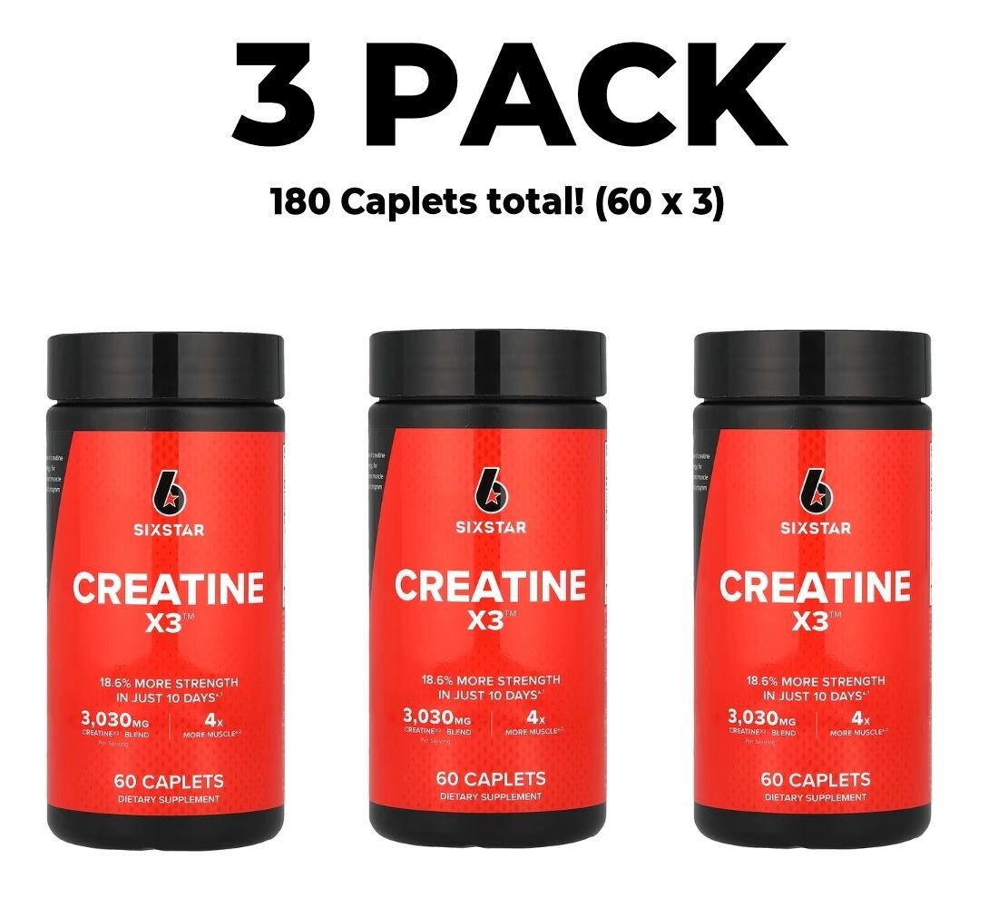 SIXSTAR, Creatine, 3 PACK, 60 Caplets each, Muscle and Strength Builder