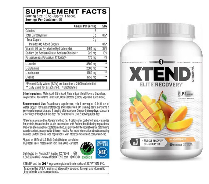 XTEND® ORIGINAL BCAA 7g Muscle Recovery + Electrolytes 90 Serv. Mango Madness
