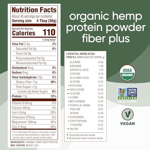 Nutiva Usda Organic Cold-Pressed Hemp Seed Plant Protein Power 3 Pound Fiber