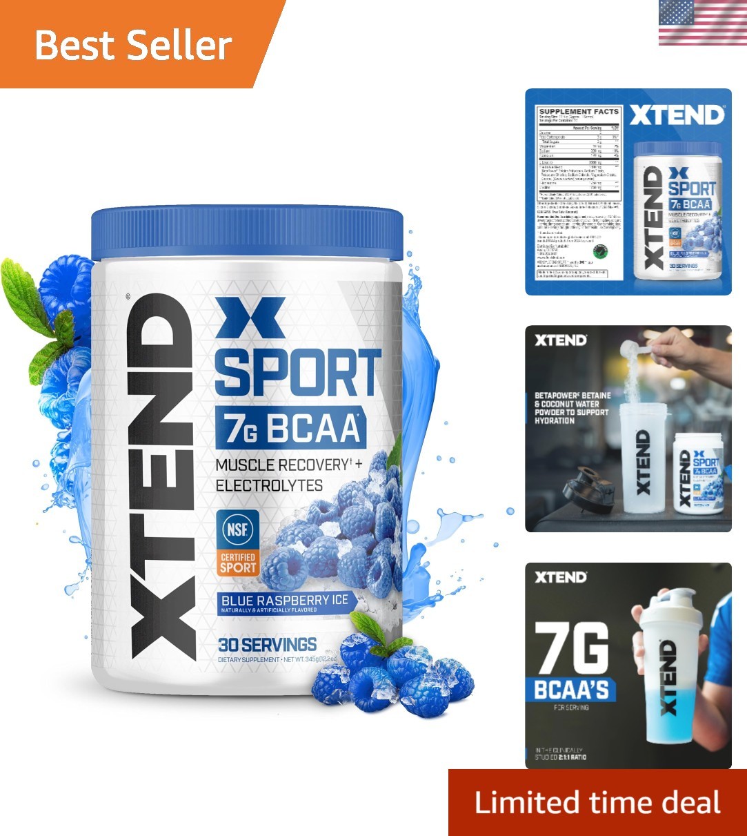 30 Servings XTEND BCAA Powder, Blue Raspberry Ice – Sugar-Free Muscle Recovery