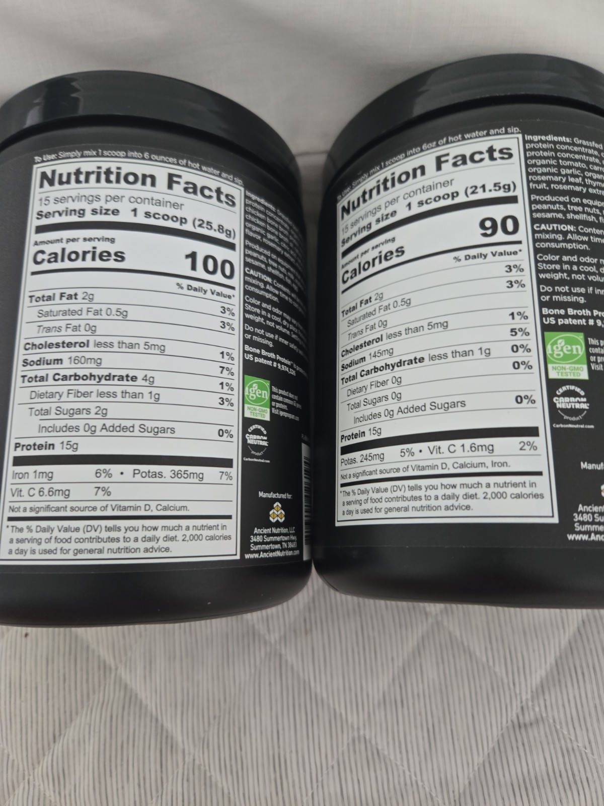 Ancient Nutrition Bone Broth Protein Powder 2 Pack- Chicken Soup + Tomato Basil