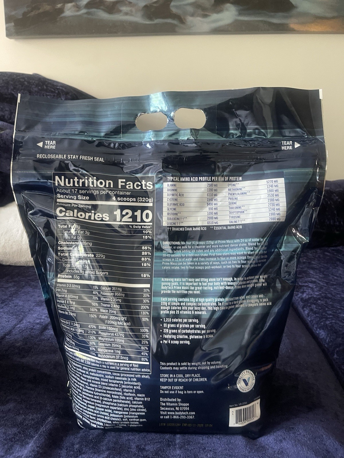 Bodytech Prime Mass CHOCOLATE High Protein Weight Gainer 12 lb Bag Exp. 2/21/28
