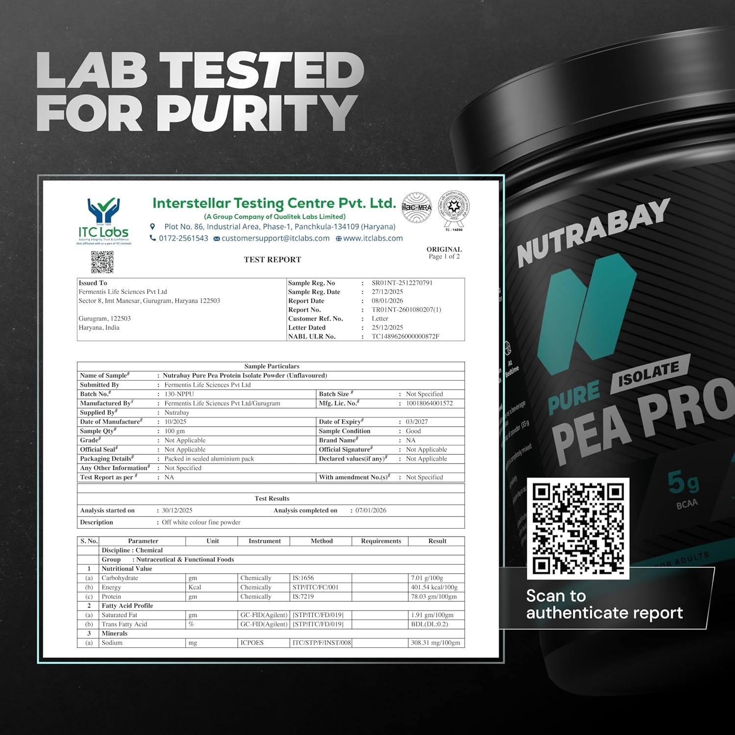 Pure Pea Protein Isolate – 25.3g Protein, 5g BCAA -500g Unflavoured, 15 Servings