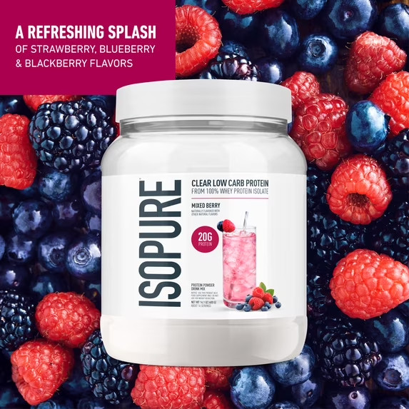 Isopure Clear Low Carb 100% Whey Protein Isolate Powder, Mixed Berry,32 Servings