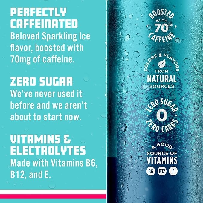 Sparkling Ice Caffeine Blue Raspberry Sparkling Water with Caffeine, Zero Sugar
