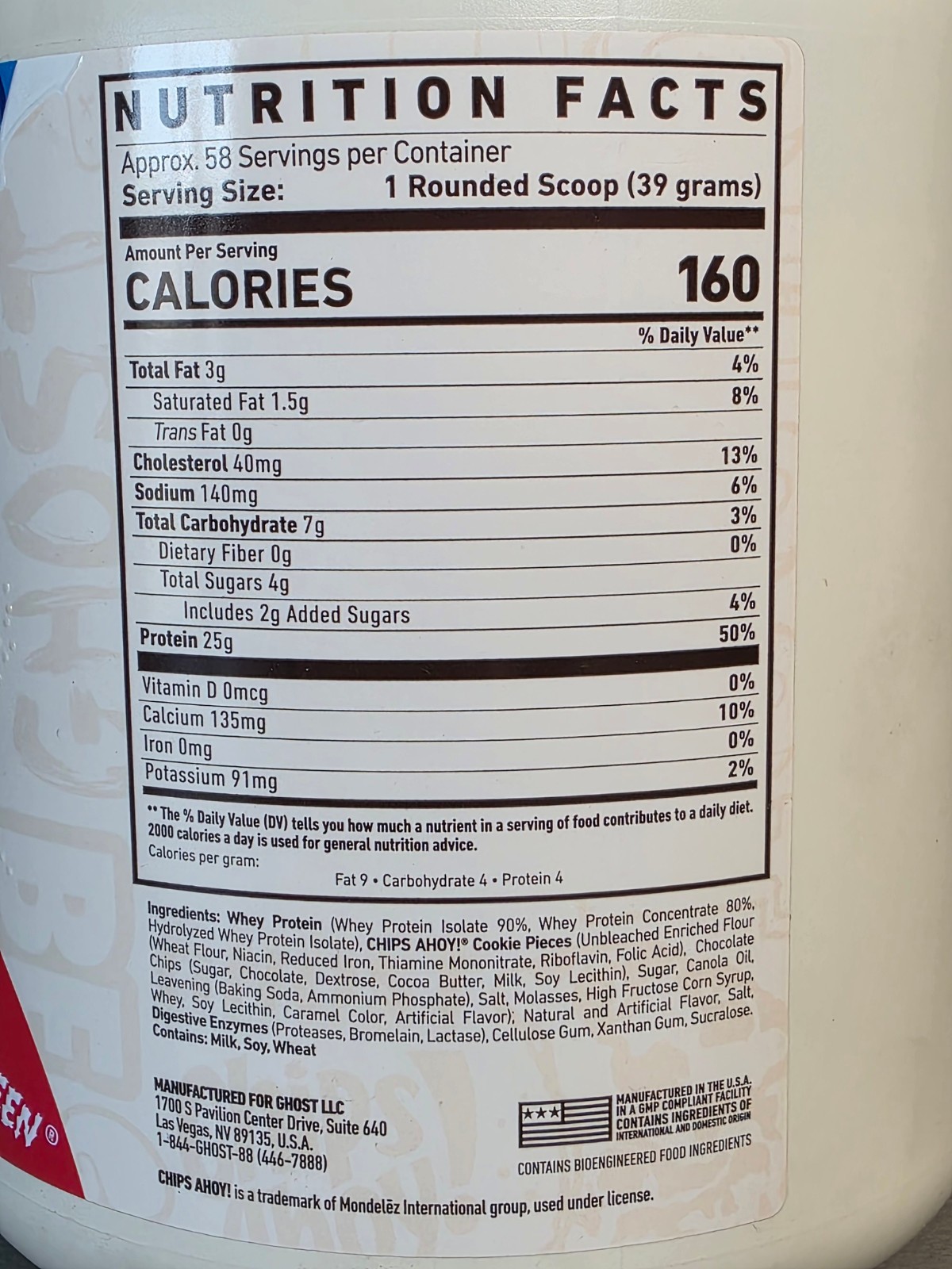 Ghost Whey Protein Chips Ahoy! 58 Servings, 5lb – 160 Cal, 25g Protein Exp 1/28