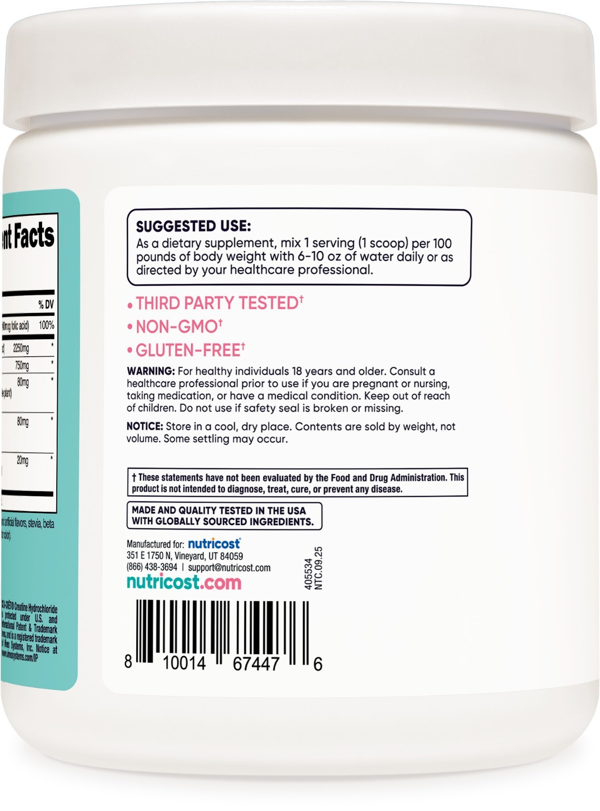 Nutricost Creatine Monohydrate Powder for Women, Peach Mango Flavor, 50 Servings