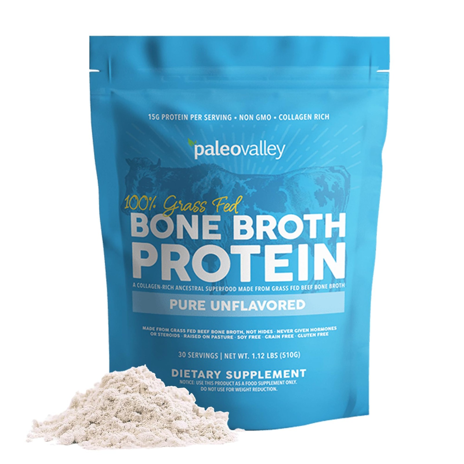 Paleovalley 100% Grass Fed Bone Broth Protein Powder, 1.05 Pound (Pack of 1)