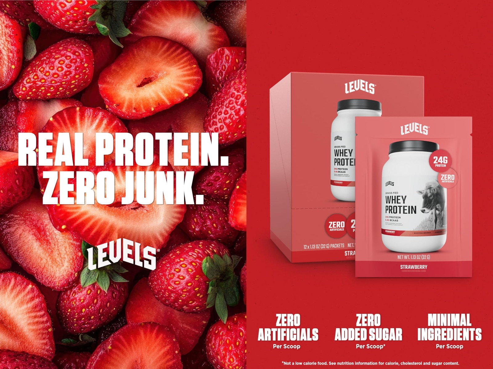 Levels Grass Fed Whey Protein Powder No Artificials 24G of Protein Strawberry…