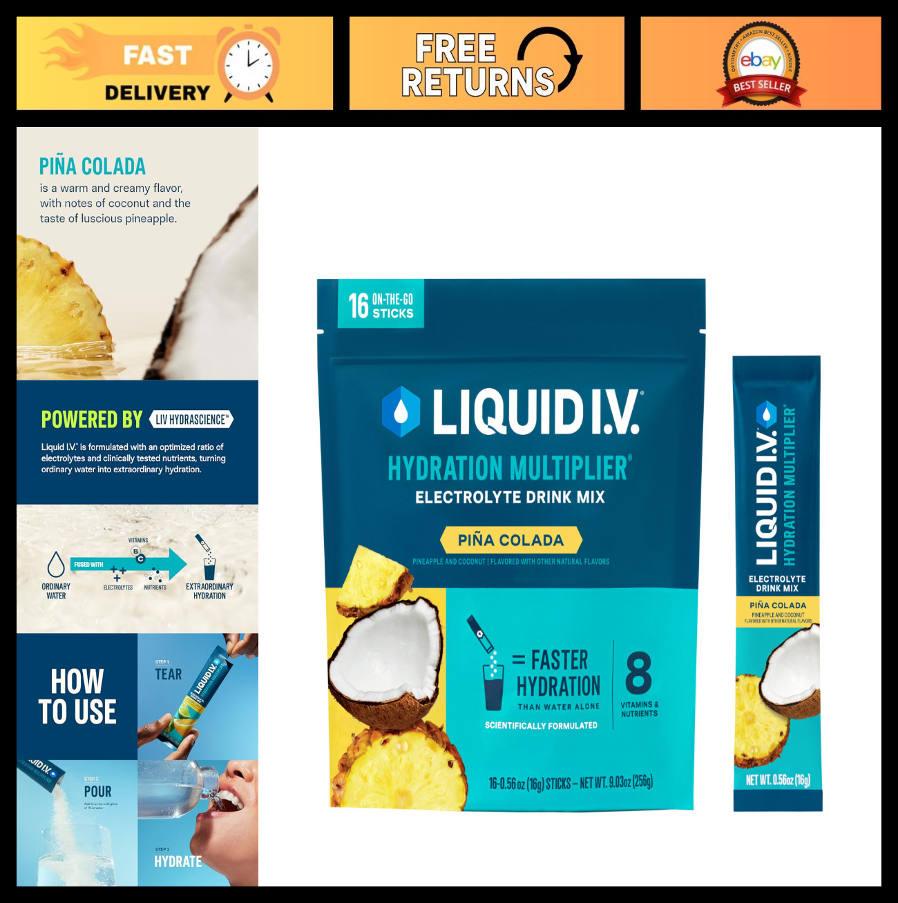 Hydration Multiplier Pina Colada – Electrolyte Powder Drink Mix, 16 Servings