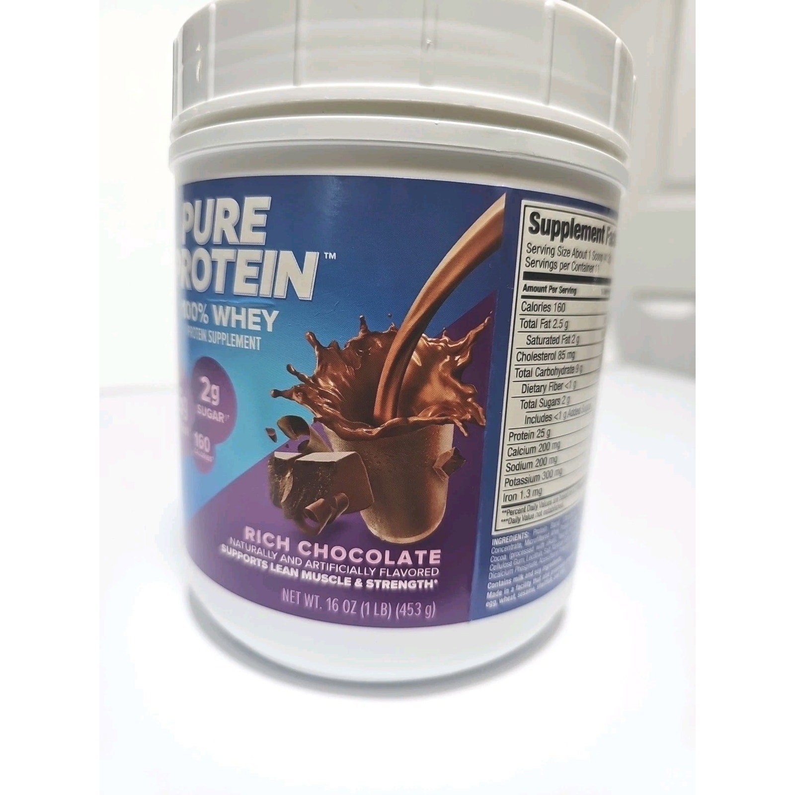Pure Protein Powder, Whey, High Protein, Gluten Free, Rich Chocolate, 1 lb