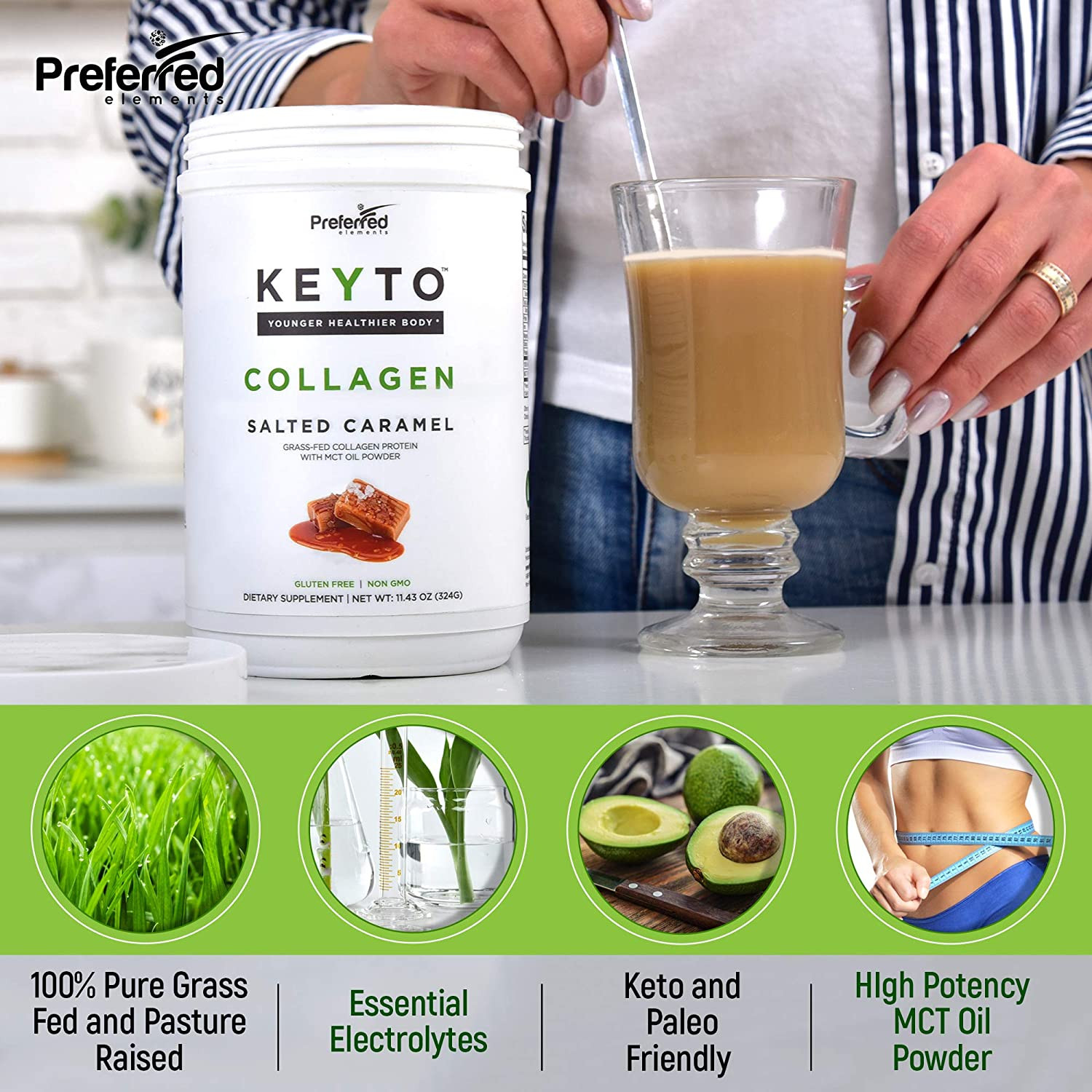 Keto Collagen Protein Powder with MCT Oil–Keto and Paleo Friendly Pure Grass Fed