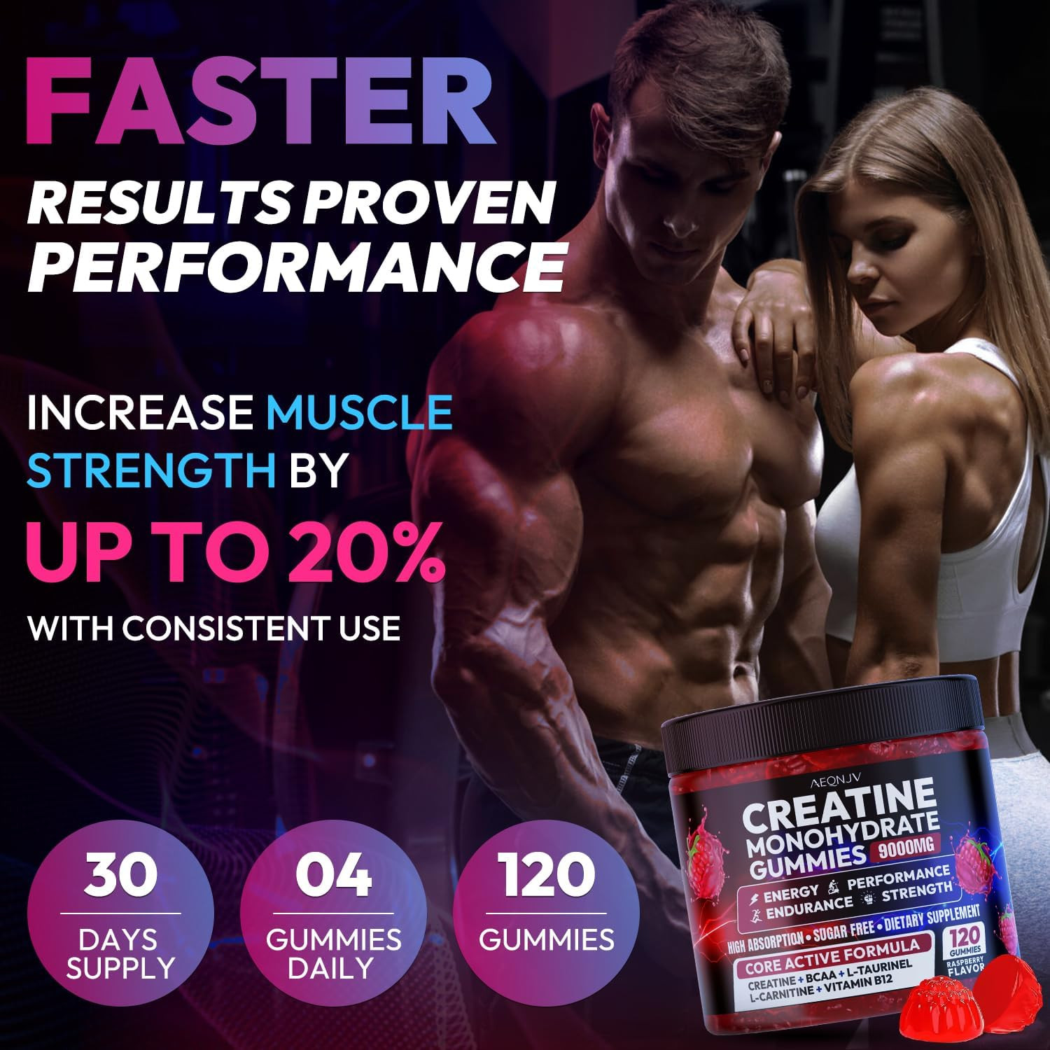Creatine Gummies Monohydrate Complex 9000MG, Pre-Workout for Men & Women, Creati