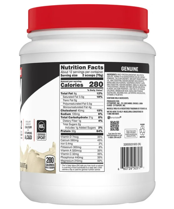 Muscle Milk Genuine Protein Powder, Vanilla, 1.9 lb, 32g Protein