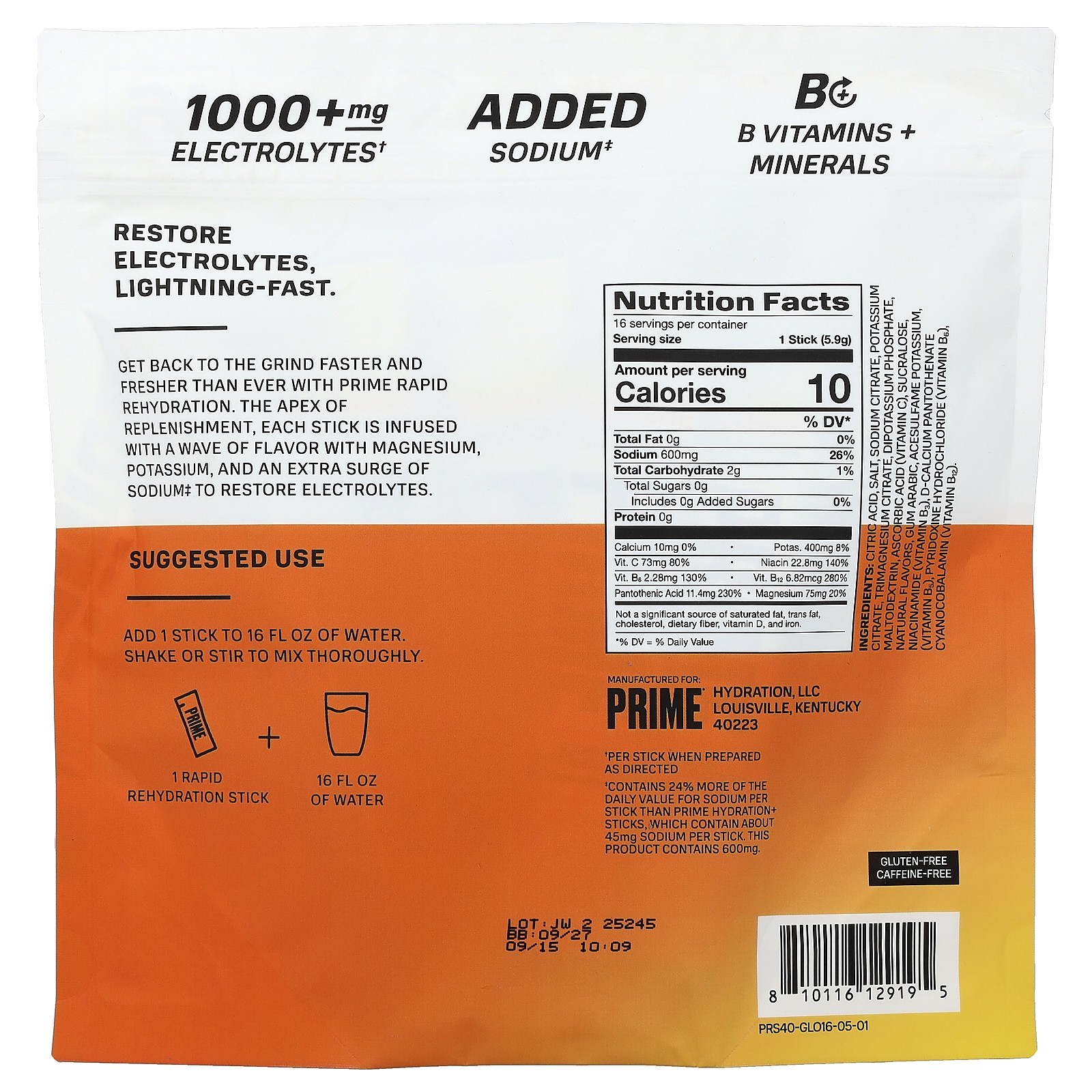 Rapid Rehydration, Electrolyte Drink Mix, Glacier Orange, 16 Sticks, 0.2 oz (5.9