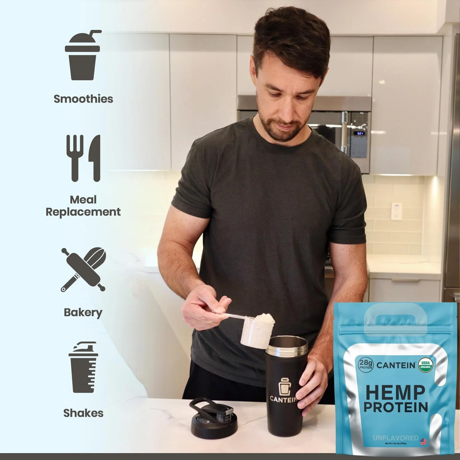 Cantein Organic Hemp Protein Vegan Protein Powder Clean Plant Based Protein P…