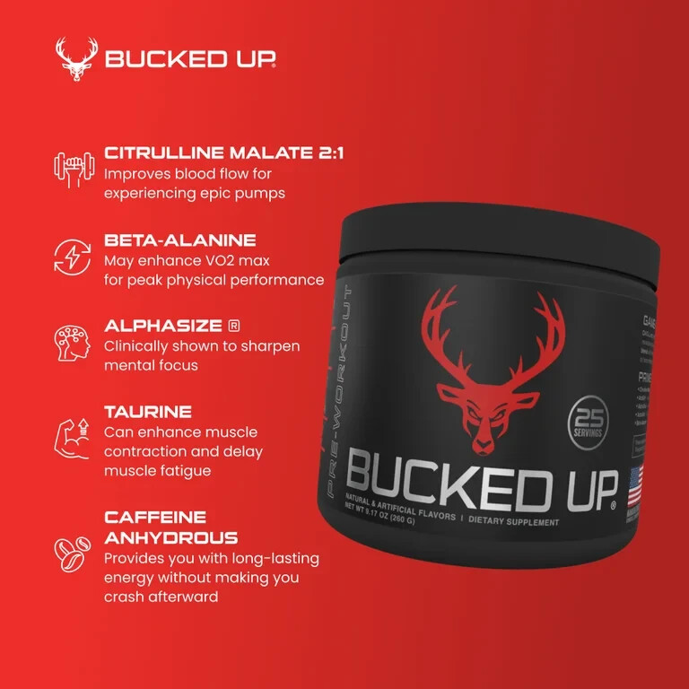 Bucked Up Pre-Workout Powder BLOOD RAZ Raspberry flavor 25 serv Lot of 2