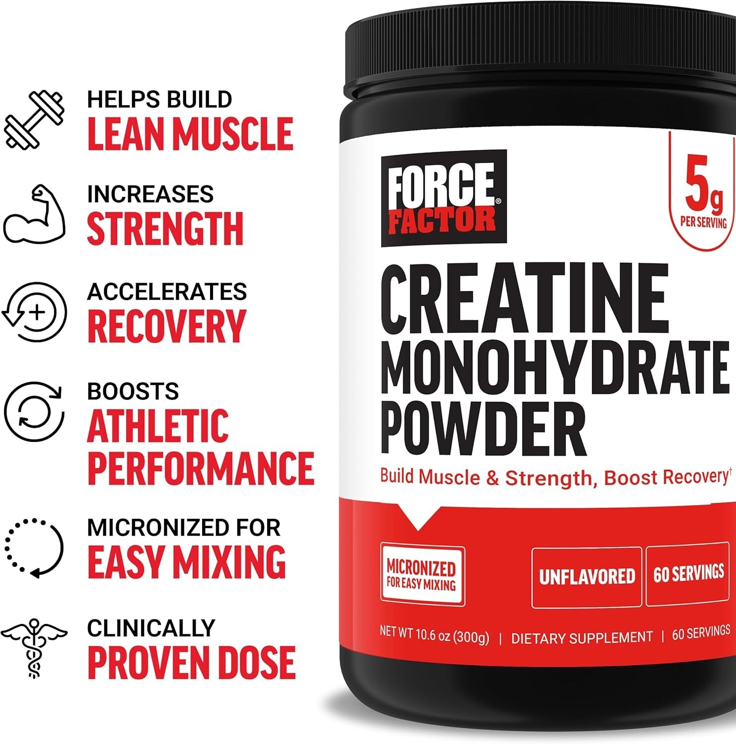 Force Factor Creatine Monohydrate Powder, 5 grams per serving, 60 Servings
