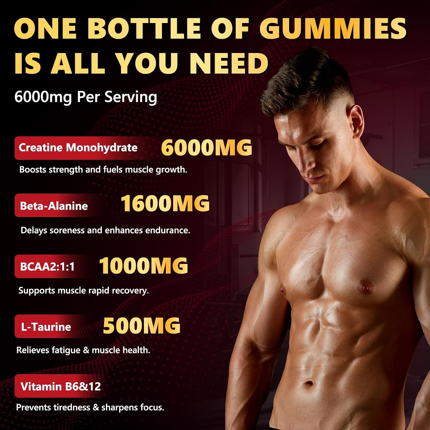 Creatine Monohydrate Gummies 6000mg for Men & Women, Sugar Free Creatine Gummy f