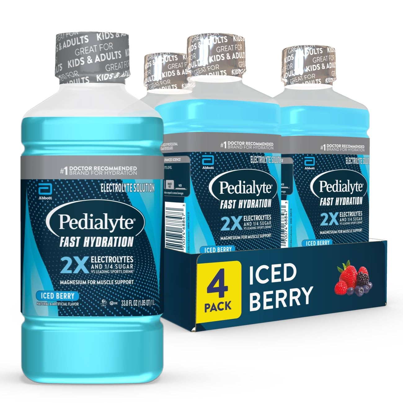Pedialyte Hydration Electrolyte Solution Iced Berry Hydration Drink 4 Bottles 1