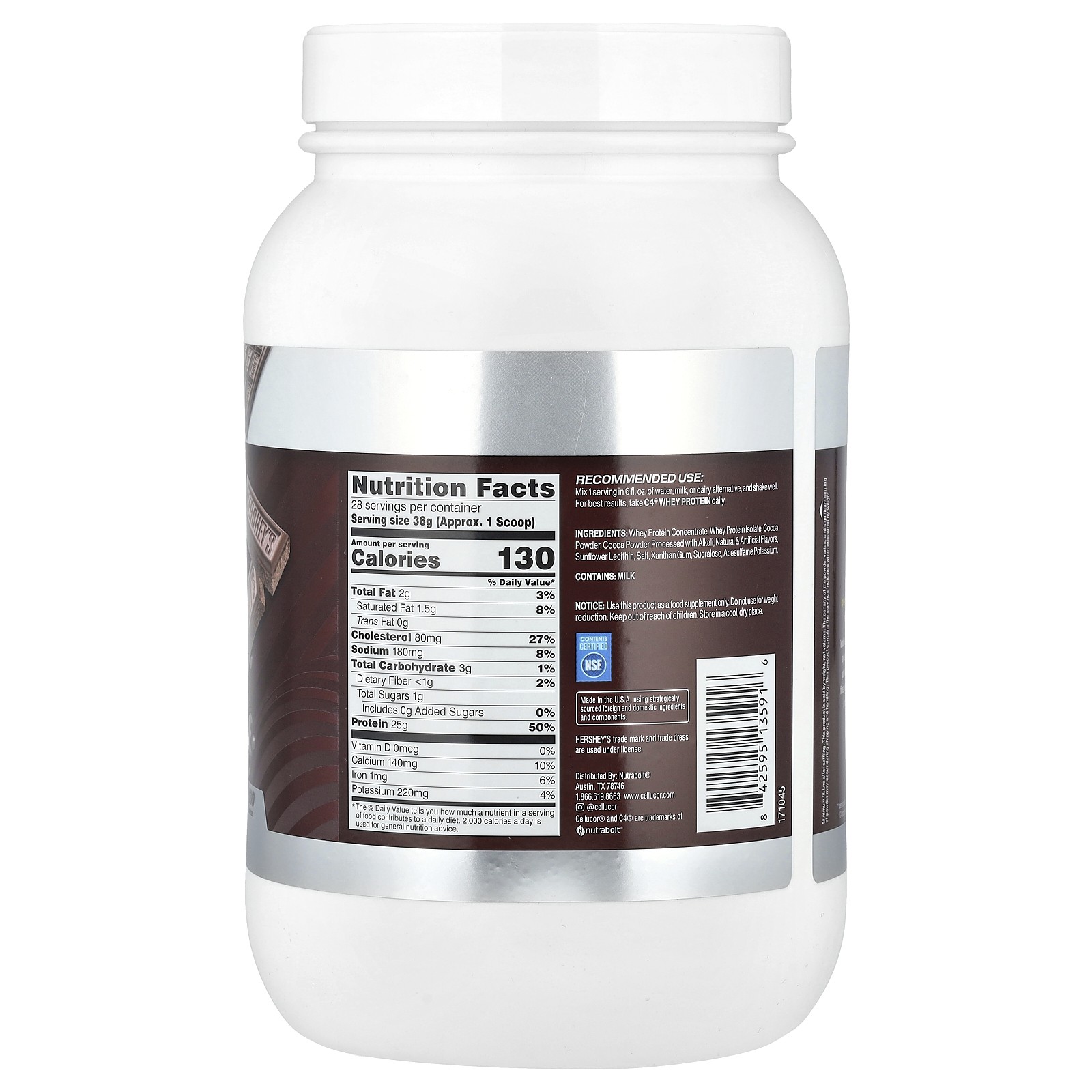 C4® Whey Protein, Hershey’s Milk Chocolate , 2.22 lb (1.01 kg)