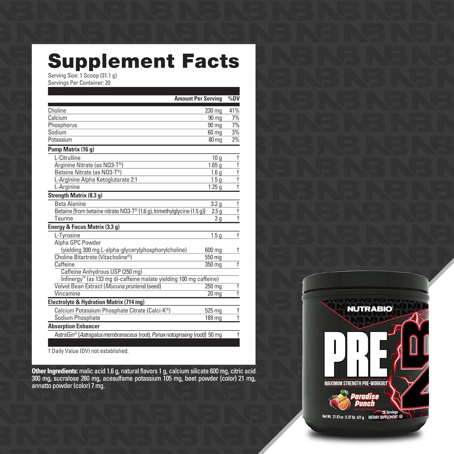 Preworkout Powder, Paradise Punch| Explosive Energy, Laser Focus, Extreme Pumps|
