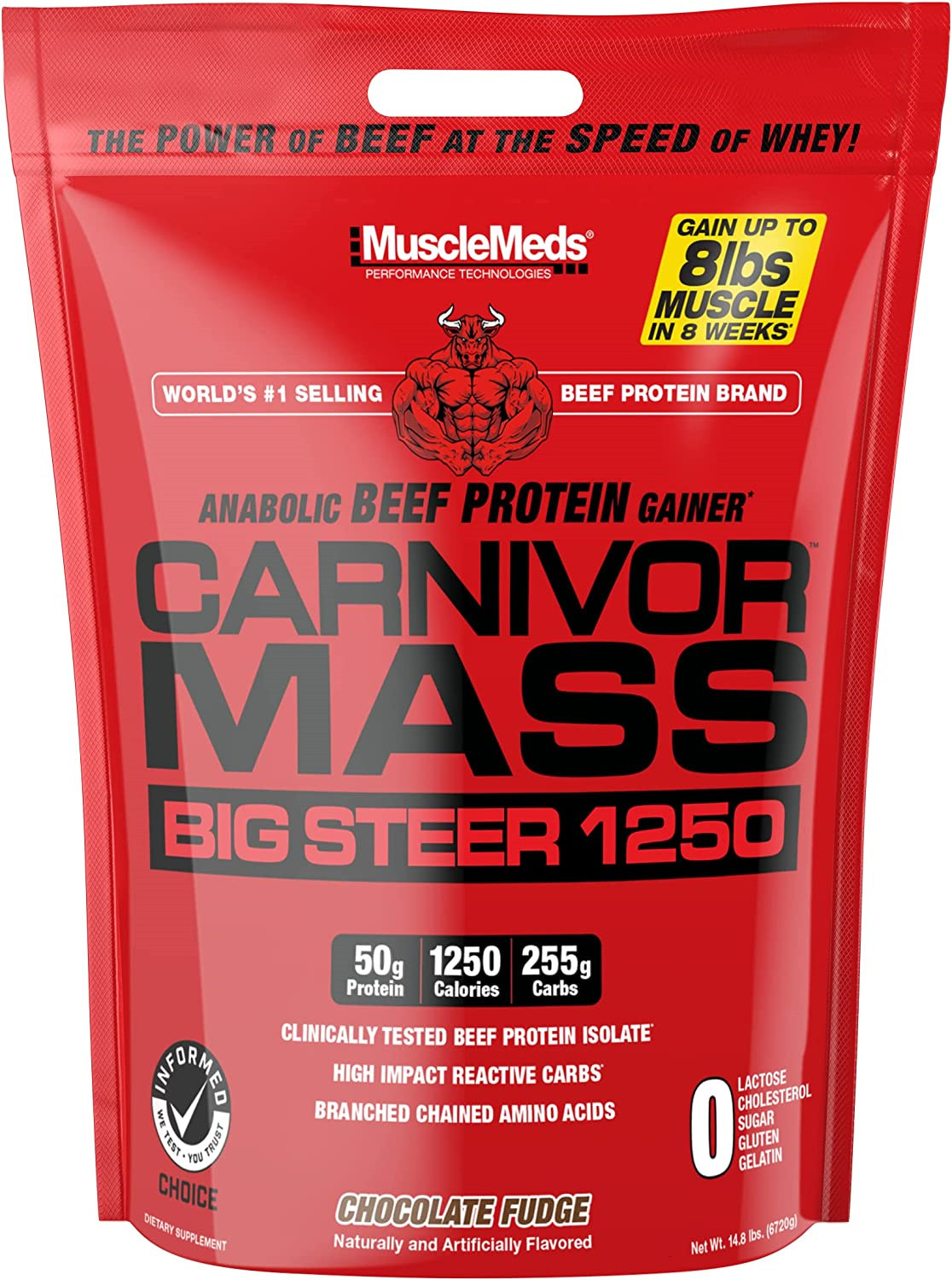 MuscleMeds Carnivor Mass Chocolate Big Steer 1250 Bucket, 15 Lb