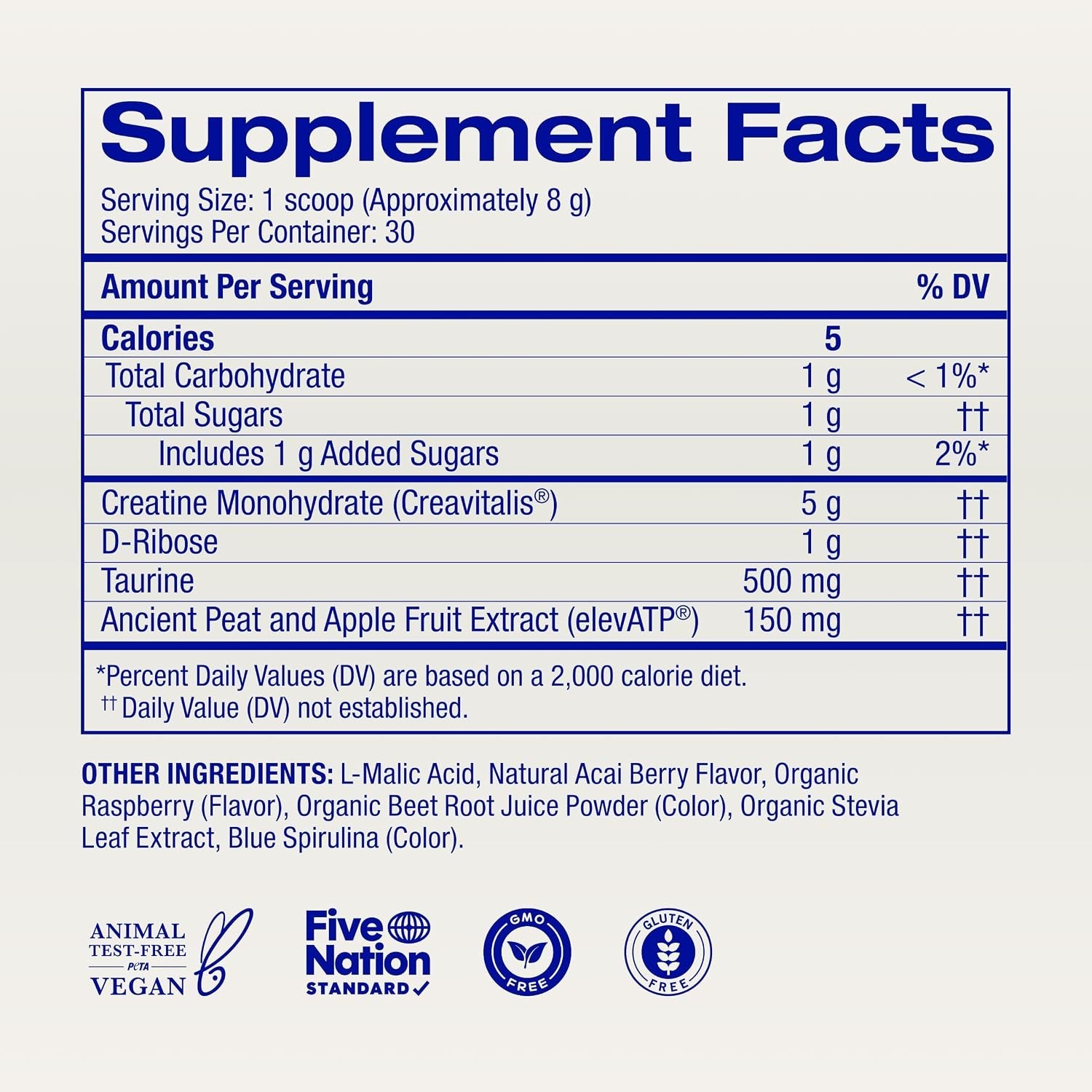 Creatine Monohydrate Powder Acai 8oz German Creavitalis ElevATP D-Ribose Taurine