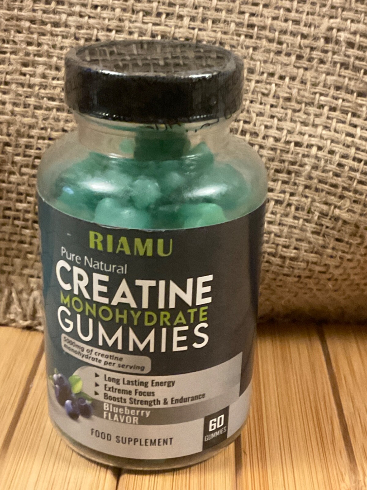 RIAMU-Creatine Monohydrate Gummies 60 Count Blueberry Flavor New Exp. 10/25