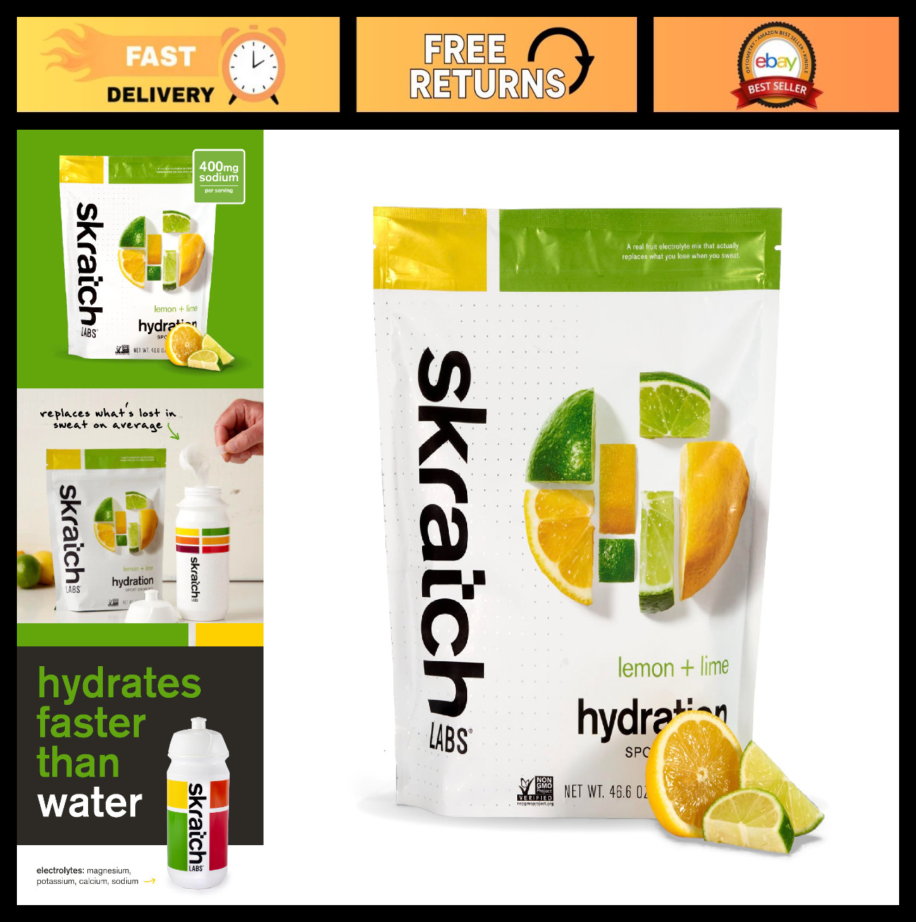 Hydration Sports Drink Mix – Lemon Lime, 60 Servings, Electrolytes, Vegan, Non-G