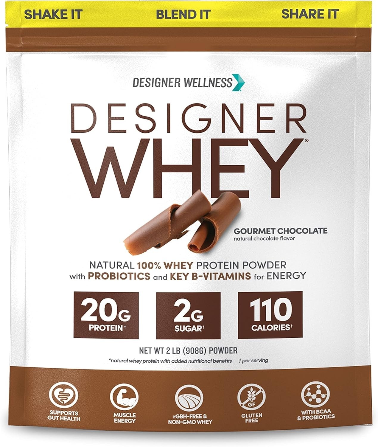 Designer Whey Natural 100% Whey Protein Gourmet Chocolate 2 lb/908 g