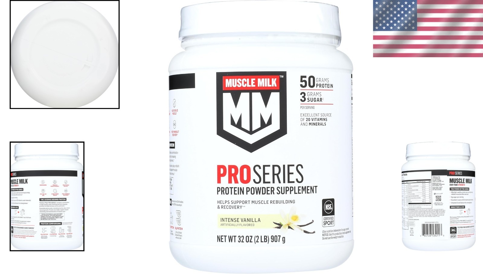 Lean Muscle Protein Powder – 2 lbs Intense Vanilla Flavor, 50g Protein per Scoop
