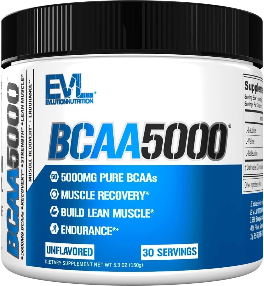 Evlution EVL BCAAs Amino Acids Powder – Stim Free Pre-Workout – Unflavored (30)