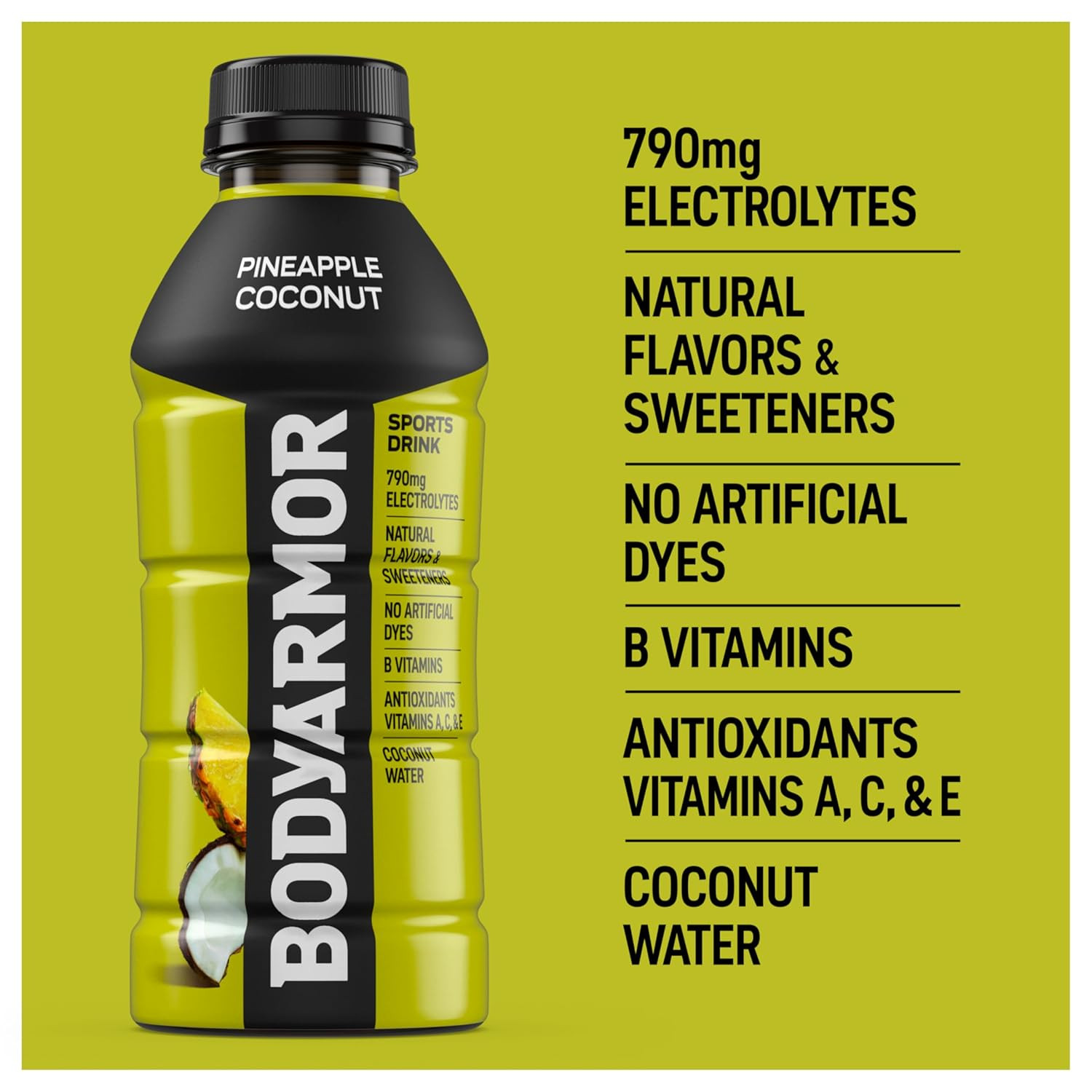 BODYARMOR Pineapple Coconut Sports Drink, 16 Fl Oz Bottles, 12 Pack Hydration