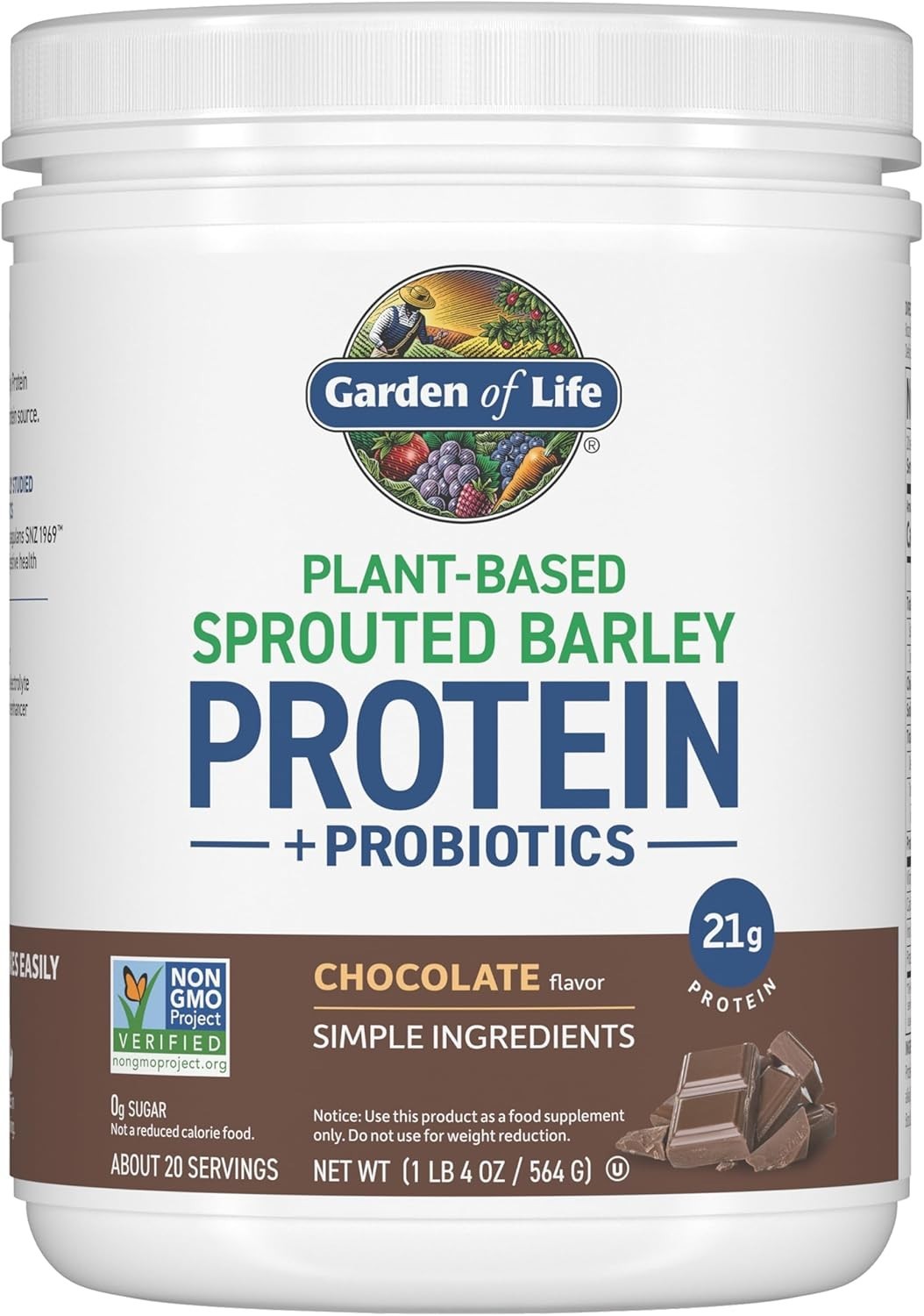 Plant-Based Sprouted Barley Protein, Chocolate with 21g Protein, 0g Sugar & C…