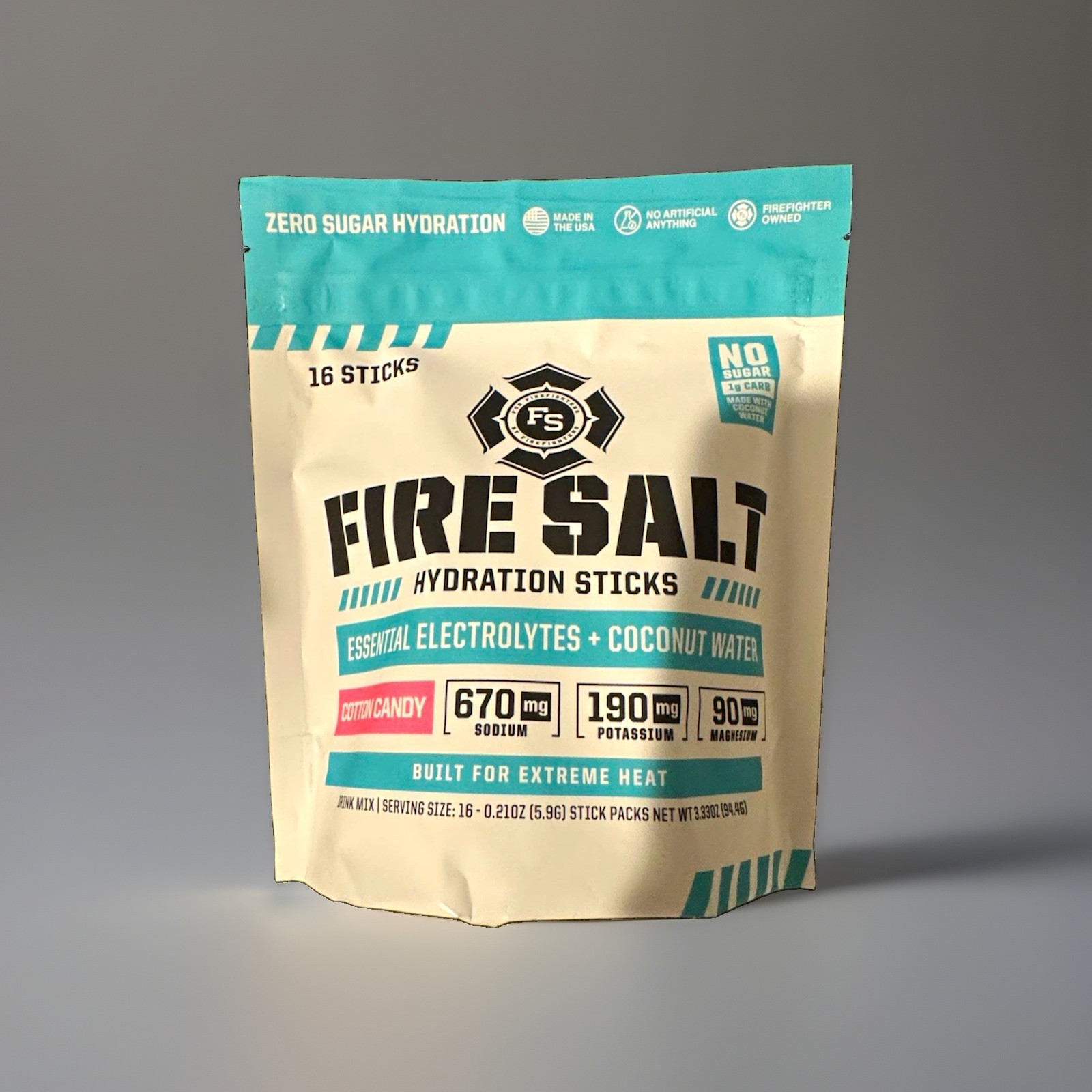 Fire Salt Electrolyte Hydration Powder Sticks Cotton Candy Sugar-Free Vegan 16ct