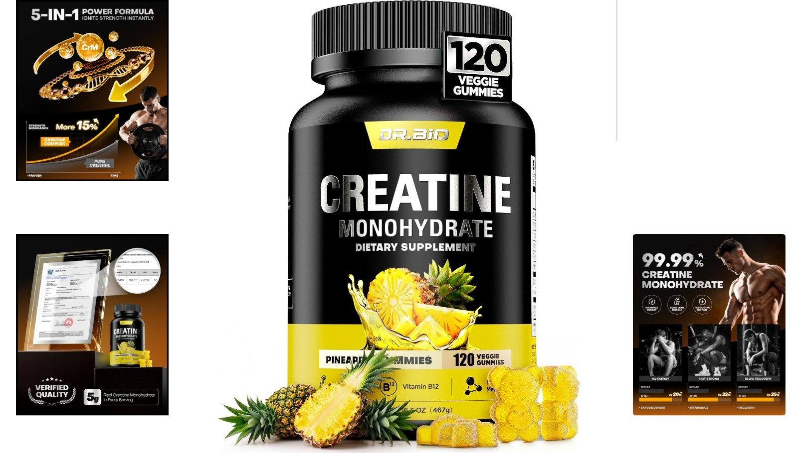 Powerful Pineapple Creatine Gummies – 5000mg Energy and Muscle Recovery Formula