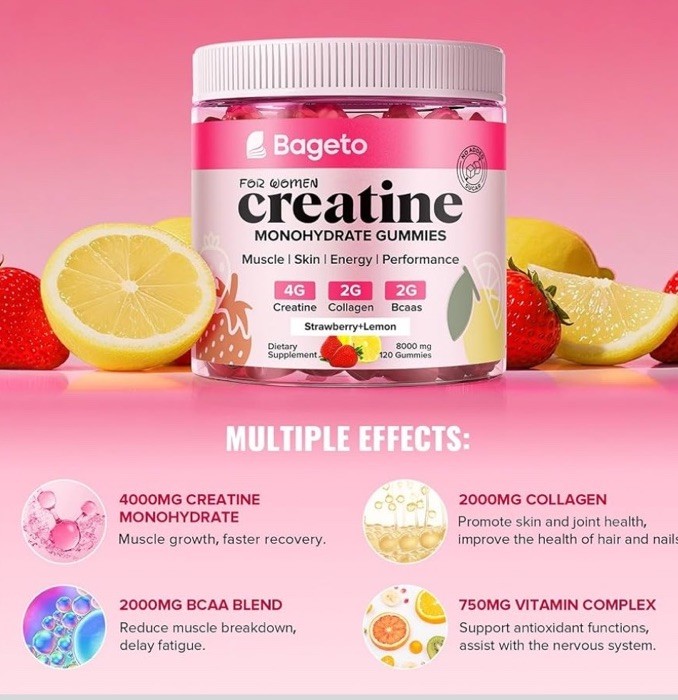 Creatine Monohydrate Gummies for Women – Strawberry & Lemon New Sealed 120ct