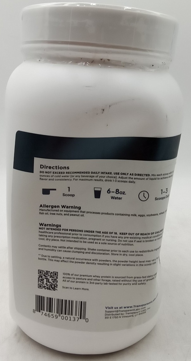 Transparent Labs Grass Fed Whey Protein Isolate French Vanilla Exp 2/26/28