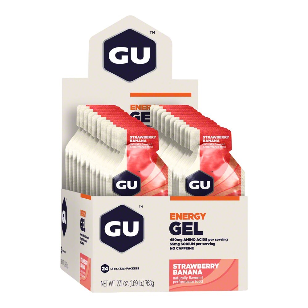 GU ORIGINAL ENERGY GEL : CAFFEINE-FREE STRAWBERRY BANANA – Box of 24