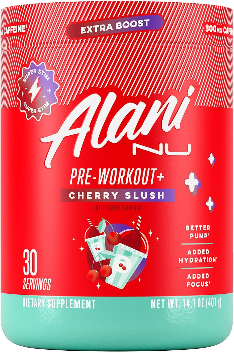 Pre Workout+ Powder Frozen Lemonade, Extra Boost, Sugar Free, 300Mg Caffeine, L-