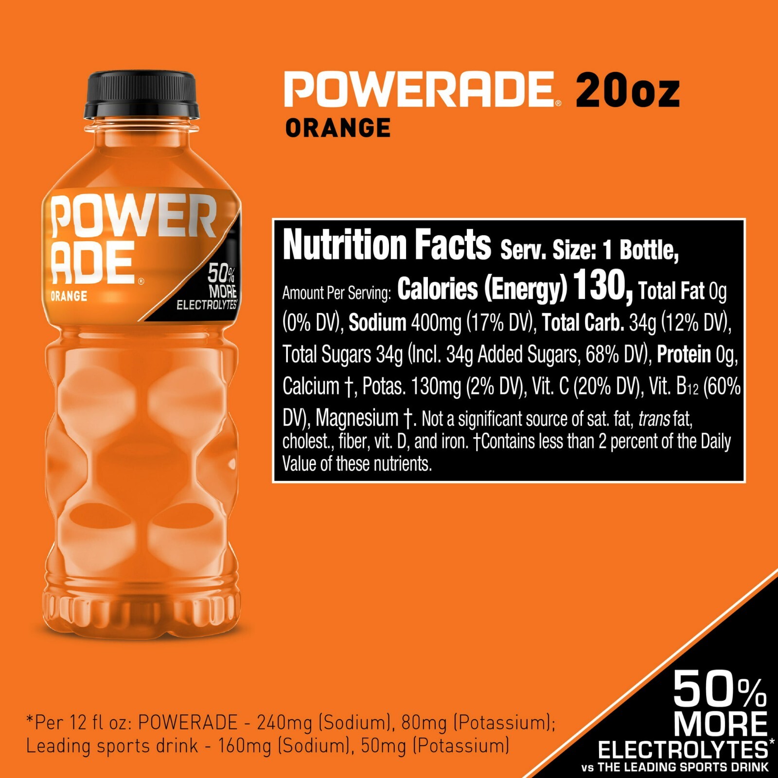 POWERADE Electrolyte Enhanced Orange Sport Drink, 20 fl oz, 8 Count Bottles