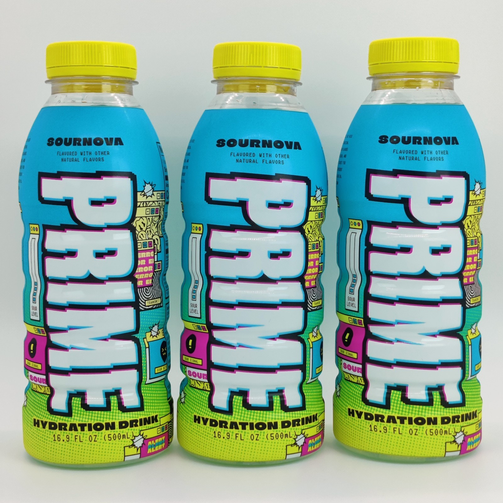 Prime Hydration Electrolyte Drink Sour Nova 500mL US Bottle Caffeine Free 3 Pack