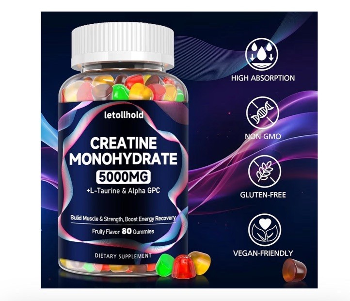 Creatine Monohydrate Gummies 5g for Women & Men – 40 Count BB 4/2027
