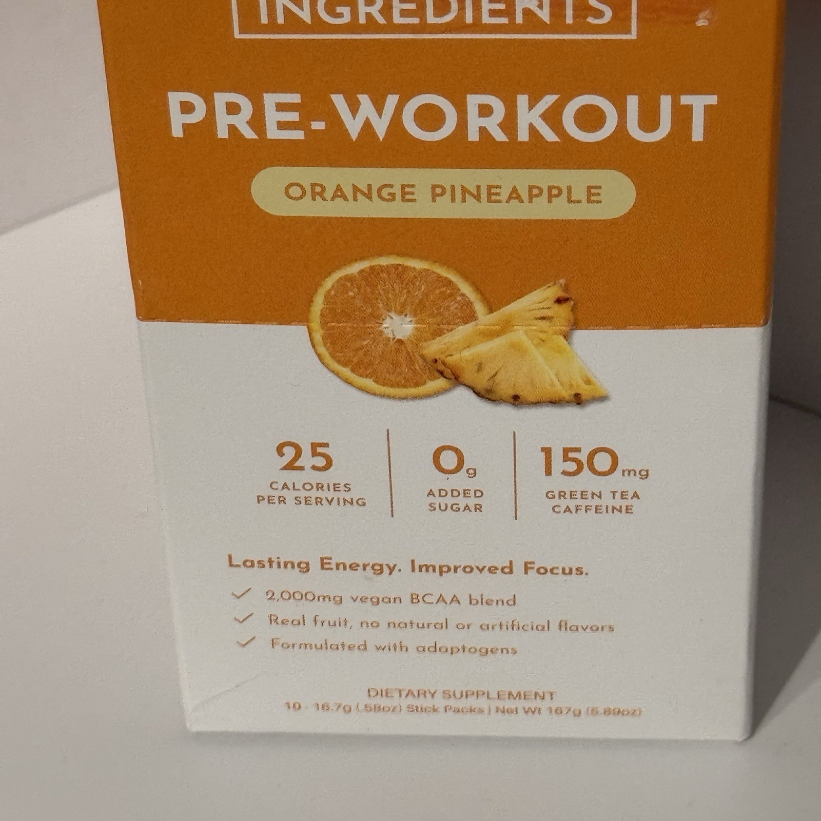3x Just Ingredients Pre-Workout Drink Packet Orange Pineapple 10 Sticks Ea 12/27