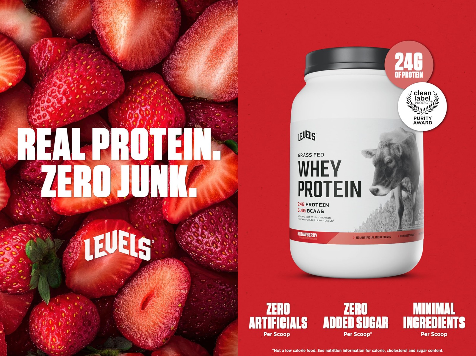 Levels Grass Fed Whey Protein Powder No Artificials 24G of Protein Strawberry…