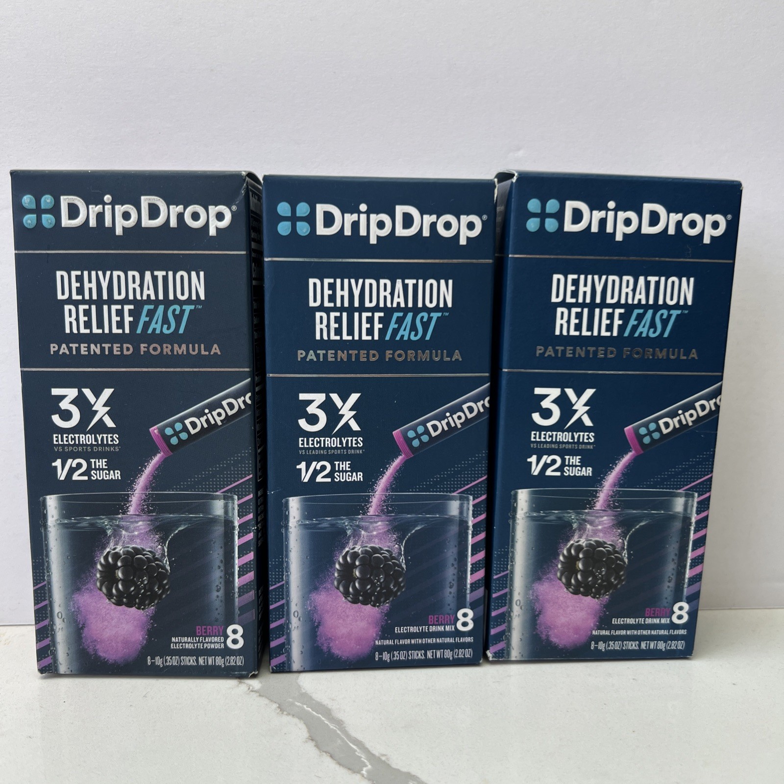 DripDrop Dehydration Relief Fast 3 Boxes = 24 Berry Electrolyte Sticks EX 06/26+