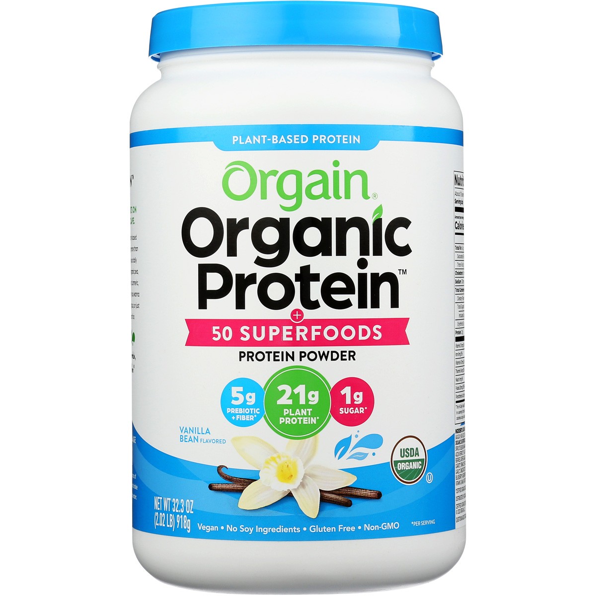 Vanilla Bean Plant Based Protein Powder Orgain Organic 2.02 Lb 1 Pack